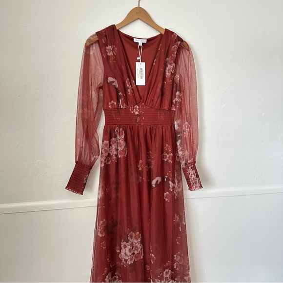 NWT Baltic Born Layla Tulle Maxi Dress in Rust Floral Small - Picture 3 of 7